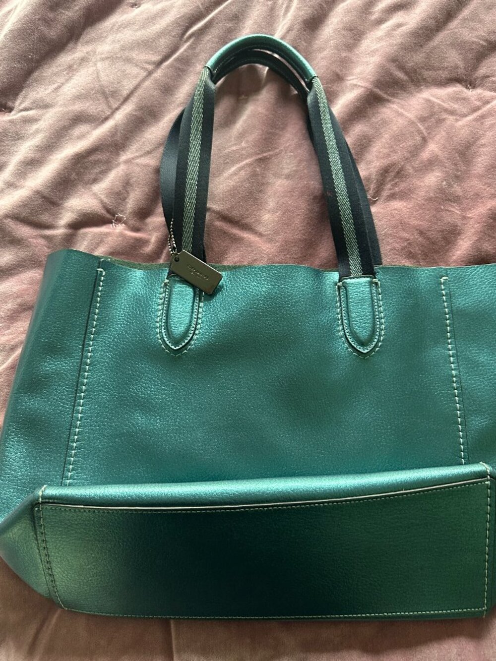 Coach Metallic Teal Leather Derby Tote